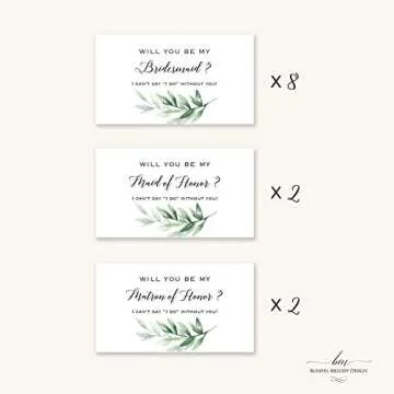 Set of 12 Greenery Bridesmaid Proposal Mini Champagne Bottle Labels, WATERPROOF Polyester Mini Wine ...