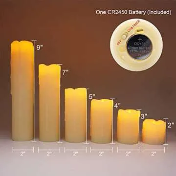DRomance Flameless Flickering Candles Battery Operated(Battery Included) with 6 Hour Timer, Set of 6 Dripping Wax LED Pillar Candles Halloween Christmas Home Decor(Ivory, 2" D x 2"-9" H)
