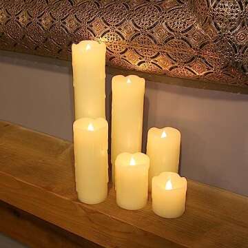 DRomance Flameless Flickering Candles Battery Operated(Battery Included) with 6 Hour Timer, Set of 6 Dripping Wax LED Pillar Candles Halloween Christmas Home Decor(Ivory, 2" D x 2"-9" H)