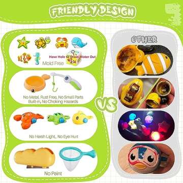 EKUEASYKU Dinosaur Bath Toys for Toddlers Shower Bath Time Fishing Games with Ocean Animals Dice Bat...