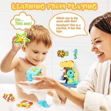 EKUEASYKU Dinosaur Bath Toys for Toddlers Shower Bath Time Fishing Games with Ocean Animals Dice Bathtub Toys Tub Gift for Baby Kids Infant Girls Boys