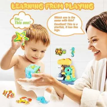 EKUEASYKU Dinosaur Bath Toys for Toddlers Shower Bath Time Fishing Games with Ocean Animals Dice Bathtub Toys Tub Gift for Baby Kids Infant Girls Boys