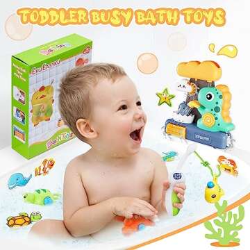EKUEASYKU Dinosaur Bath Toys for Toddlers Shower Bath Time Fishing Games with Ocean Animals Dice Bathtub Toys Tub Gift for Baby Kids Infant Girls Boys