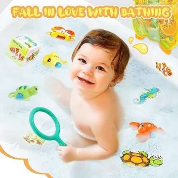 EKUEASYKU Dinosaur Bath Toys for Toddlers Shower Bath Time Fishing Games with Ocean Animals Dice Bathtub Toys Tub Gift for Baby Kids Infant Girls Boys