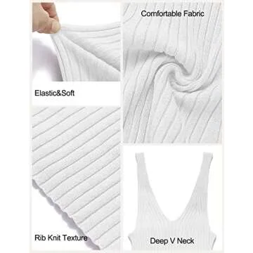 MEROKEETY Womens 2025 Summer V Neck Knit Midi Dress Bodycon Sleeveless Ribbed Sweater Dresses,White,S