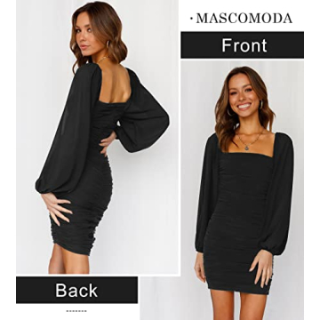 MASCOMODA Elegant Mini Ruched Bodycon Dress for Women