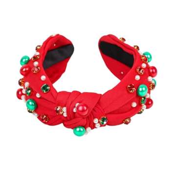 vowyore Christmas Headband for Women Red Green Pearl Rhinestone Crystal Jeweled Hairband Fashion Ele...