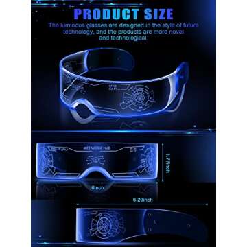 Dunzy 6 Pairs Halloween Light up Glasses LED Rave Glasses Glow in the Dark Futuristic Party Cosplay ...