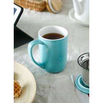Sweese 16 OZ Porcelain Tea Mug with Infuser and Lid, Loose Leaf Tea Cup, Gifts for Tea Lover, Turquoise