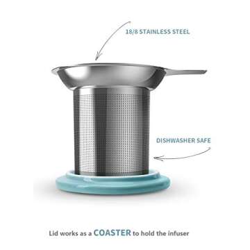 Sweese 16 OZ Porcelain Tea Mug with Infuser and Lid, Loose Leaf Tea Cup, Gifts for Tea Lover, Turquoise