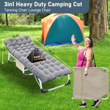 Slsy Sleeping Cots for Adults, 5-Position Folding Chaise Lounge Chairs Outdoor, Portable Folding Bed Cot Lounge Chair for Beach Lawn Camping Pool Sun Tanning