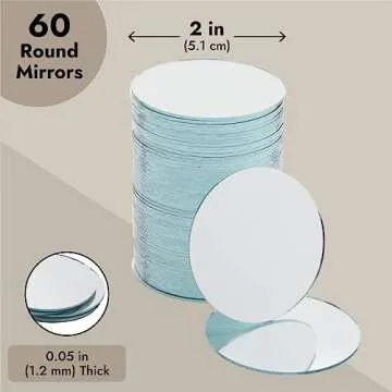 Juvale 60-Pack Small Round Mirrors for Crafts, 2-Inch Glass Tile Circles for Wall and Table Decor, Mosaics, DIY Home Projects, Holiday Decorations, Arts and Crafts Supplies