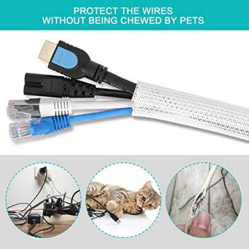 6.6ft - 4/5 inch White Cable Sleeve, Cable Organizer for Desk PC TV Computer, Wire Protector Cable W...