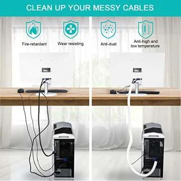 6.6ft - 4/5 inch White Cable Sleeve, Cable Organizer for Desk PC TV Computer, Wire Protector Cable Wrap Cover, Cord Management for Home Office
