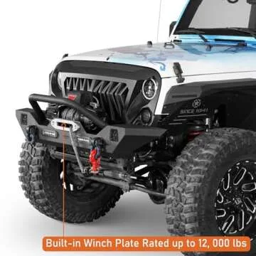 Hooke Road Offroad Front & Rear Bumper Kit for 2007-2018 Jeep Wrangler JK & Unlimited 2/4 Doors (LED Lights & D-Rings Included)