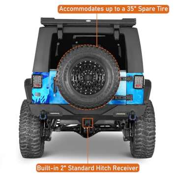 Hooke Road Offroad Front & Rear Bumper Kit for 2007-2018 Jeep Wrangler JK & Unlimited 2/4 Doors (LED Lights & D-Rings Included)