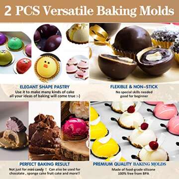 Aokinle Silicone Baking Molds - Non-Stick Dome Molds for Chocolate, Cake, Jelly & more!