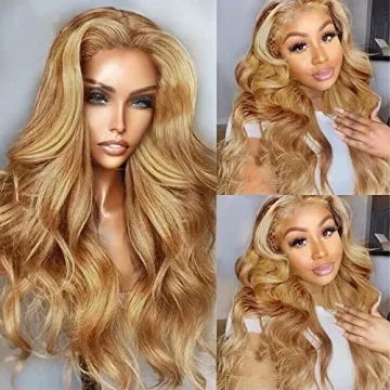 UMEGOOD 200% Density Honey Blonde Wig Human Hair 13x6 HD Transparent Lace Front Wigs Human Hair Hair Pre-Plucked 13x6 Blonde Body Wave Glueless Light Brown Lace Front Wigs Human Hair