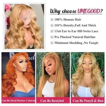 UMEGOOD 200% Density Honey Blonde Wig Human Hair 13x6 HD Transparent Lace Front Wigs Human Hair Hair Pre-Plucked 13x6 Blonde Body Wave Glueless Light Brown Lace Front Wigs Human Hair