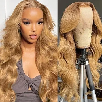 UMEGOOD 200% Density Honey Blonde Wig Human Hair 13x6 HD Transparent Lace Front Wigs Human Hair Hair Pre-Plucked 13x6 Blonde Body Wave Glueless Light Brown Lace Front Wigs Human Hair