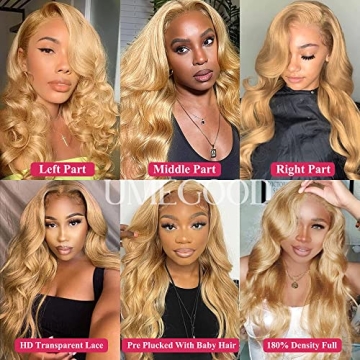 UMEGOOD 200% Density Honey Blonde Wig Human Hair 13x6 HD Transparent Lace Front Wigs Human Hair Hair Pre-Plucked 13x6 Blonde Body Wave Glueless Light Brown Lace Front Wigs Human Hair