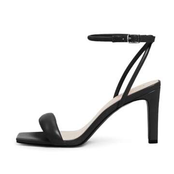 Modatope Black Strappy Heels for Women - Open Toe Sandals with Ankle Strap