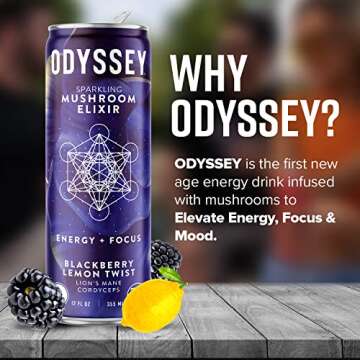Odyssey Elixir Functional Beverage - Adaptogen Drink with Lions Mane, Cordyceps, L Theanine & Green ...