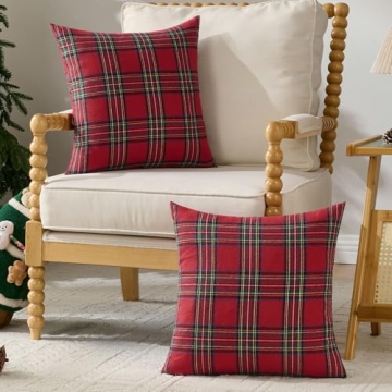 FUTEI Christmas Red Plaid Throw Pillow Covers Set of 2