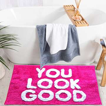 You Look Good Bath Mat Funny Cute Bathroom Rugs for Girls Hello Gorgeous Beautiful Funny Shower Fun ...