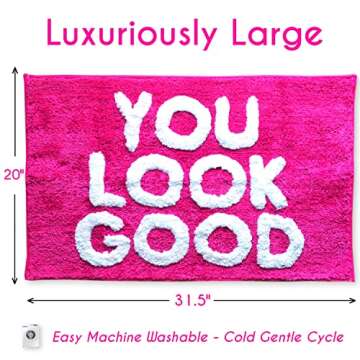 You Look Good Bath Mat Funny Cute Bathroom Rugs for Girls Hello Gorgeous Beautiful Funny Shower Fun Bathroom Decor Non-Slip Washable Women Men Hot Pink Blush Magenta