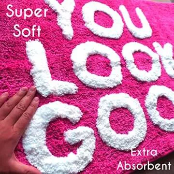 You Look Good Bath Mat Funny Cute Bathroom Rugs for Girls Hello Gorgeous Beautiful Funny Shower Fun Bathroom Decor Non-Slip Washable Women Men Hot Pink Blush Magenta