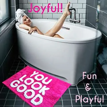 You Look Good Bath Mat Funny Cute Bathroom Rugs for Girls Hello Gorgeous Beautiful Funny Shower Fun Bathroom Decor Non-Slip Washable Women Men Hot Pink Blush Magenta