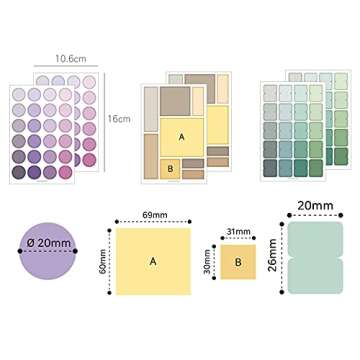 16 Sheet Dots & Square Sticker Colorful Decorative Adhesive Sticker, Decoration Labels for Arts, DIY...
