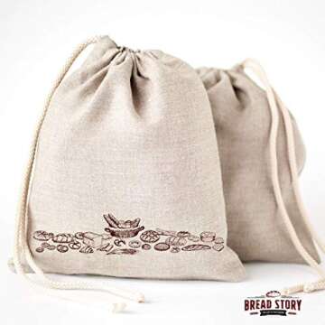 Linen Bread Bags - 2-Pack 11 x 15 inch Ideal for Homemade Bread, Unbleached, Reusable Food Storage, ...