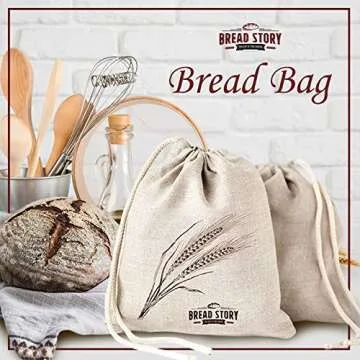 Linen Bread Bags - 2-Pack 11 x 15 inch Ideal for Homemade Bread, Unbleached, Reusable Food Storage, Housewarming, Wedding Gift, Storage for Artisan Bread - Bakery & Baguette