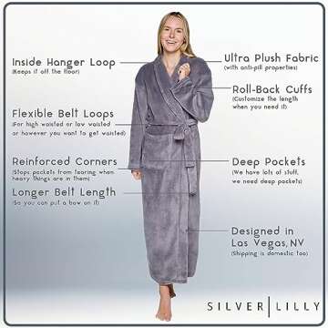 Silver Lilly Womens Plush Fleece Bath Robe, Fluffy Long Bathrobe, Great Gift for Mother's Day, Grandma, Daughter, Sister, Wife, Friend