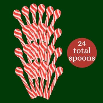 Sweetzo Christmas Candy Cane Spoons, Hot Chocolate and Coffee Peppermint Stirrers - 24 Total Pieces (Pack of 2)