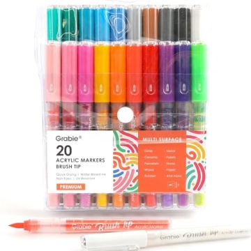 Grabie Acrylic Paint Pens Set - Brush Tip Markers for Crafting