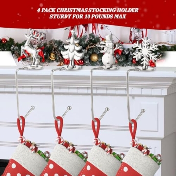 Stylish Christmas Stocking Holders Set of 4 with Rotatable Hooks