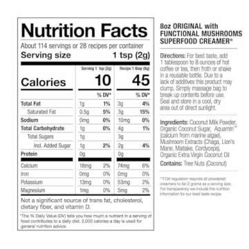 Laird Superfood Non-Dairy Coconut Powder Creamer - Sweet & Creamy + Adaptogens - Superfood Creamer with Functional Mushrooms - Non-GMO, Vegan, 8 oz. Bag, Pack of 1