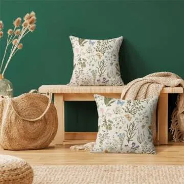 AEIOAE Spring Pillow Covers 22x22 Inch Set of 2,Sage Green Wild Flower Plant Throw Pillows Case,Seas...