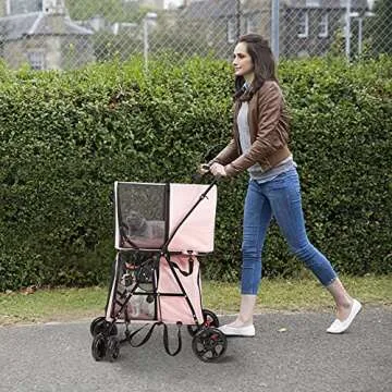 LUCKYERMORE Double Pet Stroller for Dogs Cats, 4 Wheels Foldable Dog Stroller Cat Stroller, 2 Detach...