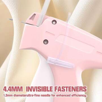 Mini Stitch Gun for Clothes - Pink Tagging Gun with 2 Fine Needles and 3000 Small Fasteners (Black & White) for Quick Sewing, Quilting, and Hemming