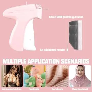 Mini Stitch Gun for Clothes - Pink Tagging Gun with 2 Fine Needles and 3000 Small Fasteners (Black & White) for Quick Sewing, Quilting, and Hemming