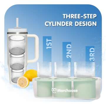 Marchoose Ice Cube Tray for Stanley Ice Mold Tumbler 30&40 Oz, Silicone Ice Mold with Lid & Bin for Freezer, Easy Push & Pop-Out Mold For Stanley Cup, Cocktails, Whiskey, Drinks, Coffee (Cool Mint)