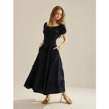 Long Flowy Skirts for Women Summer Renaissance High Waist Flowy Maxi Skirt with Pockets Black XL