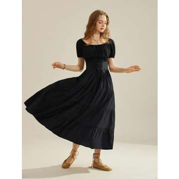 Long Flowy Skirts for Women Summer Renaissance High Waist Flowy Maxi Skirt with Pockets Black XL
