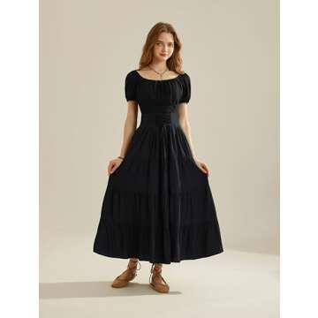 Long Flowy Skirts for Women Summer Renaissance High Waist Flowy Maxi Skirt with Pockets Black XL