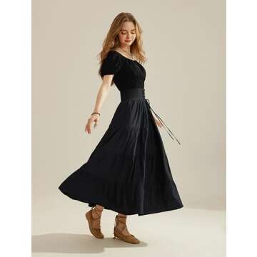 Long Flowy Skirts for Women Summer Renaissance High Waist Flowy Maxi Skirt with Pockets Black XL