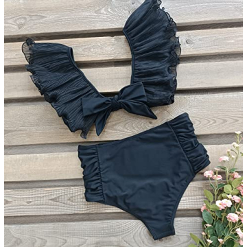 Women High Waisted Swimsuit with Lace Ruffle Bikini